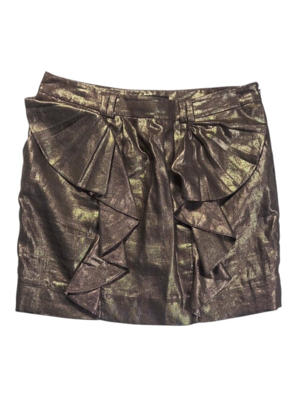 Ted Baker London Metallic Bronze Gold Linen Ruffle Mini Skirt Size 2 US 6